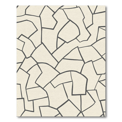 Abstract Cream and Charcoal Irregular Shapes Rug