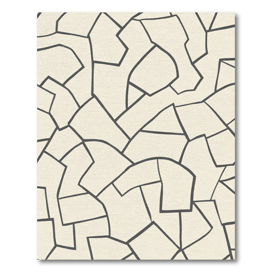 Abstract Cream and Charcoal Irregular Shapes Rug