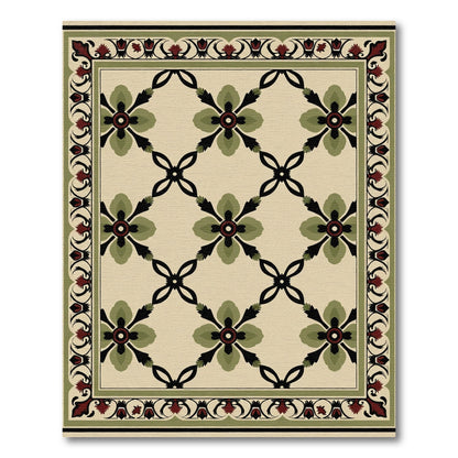 Green Red Geometric Floral Lattice Rug