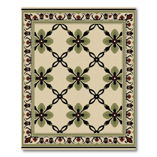 Green Red Geometric Floral Lattice Rug