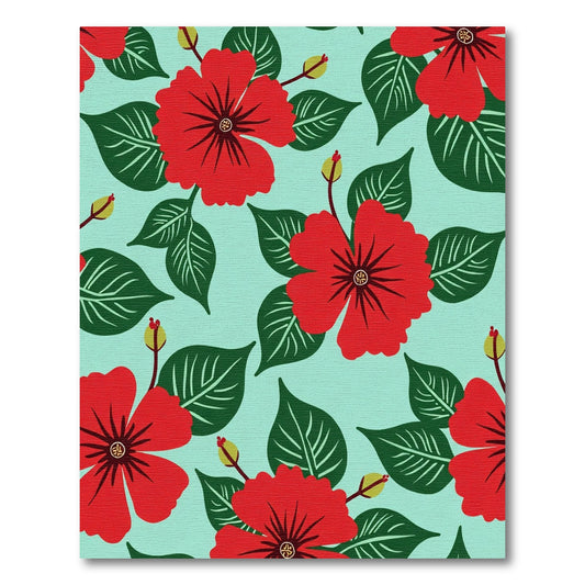 Red Tropical Hibiscus Floral Rug