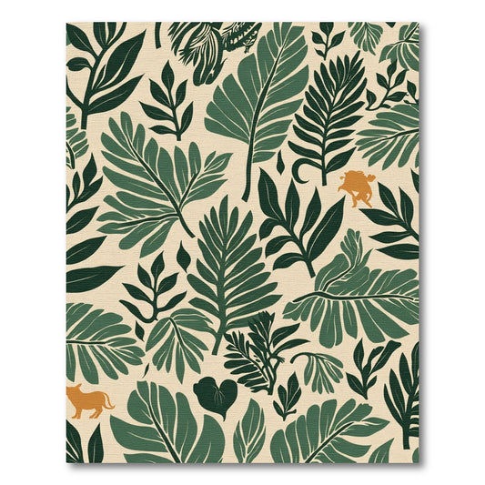 Deep Green Tropical Leaves Beige Rug