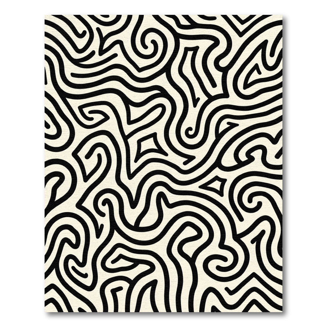 Black Cream Abstract Maze Rug