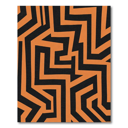 Orange Black Geometric Maze Rug