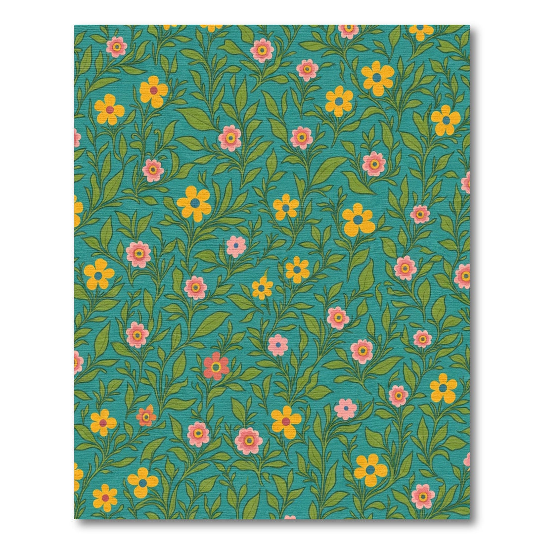 Teal Pink Yellow Floral Vine Rug