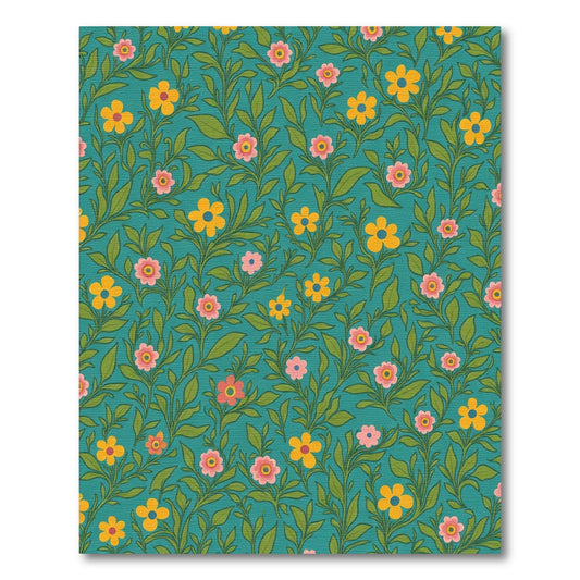 Teal Pink Yellow Floral Vine Rug