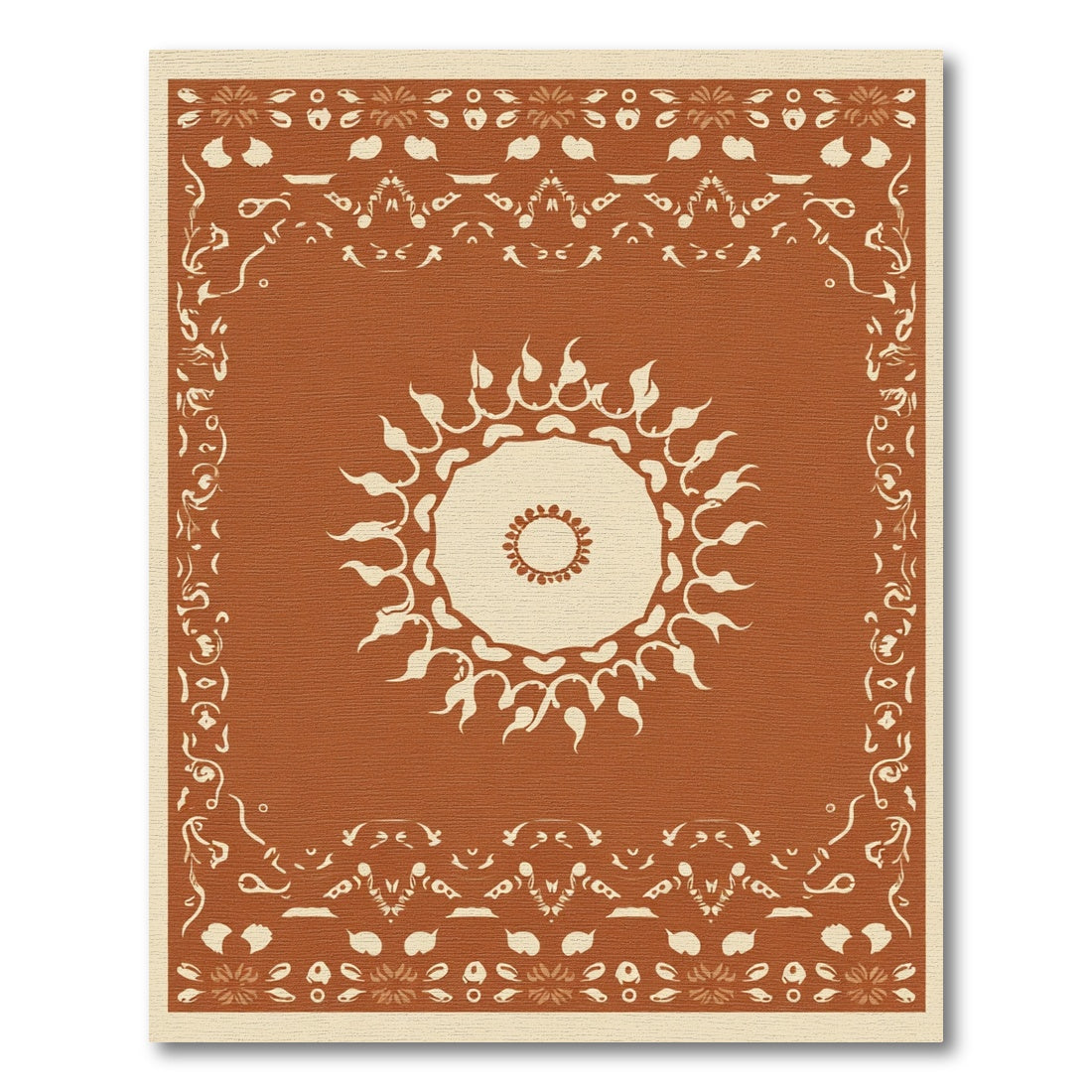 Terracotta Sunburst Bordered Medallion Rug