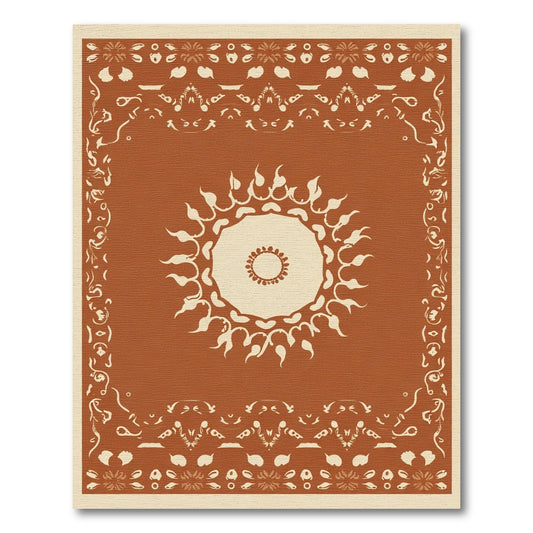 Terracotta Sunburst Bordered Medallion Rug