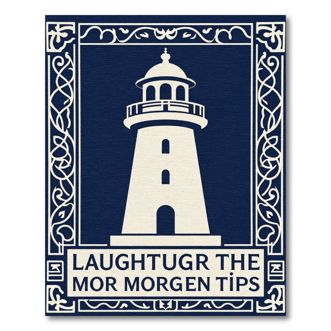 Navy Cream Lighthouse Intricate Border Rug
