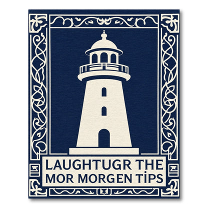 Navy Cream Lighthouse Intricate Border Rug