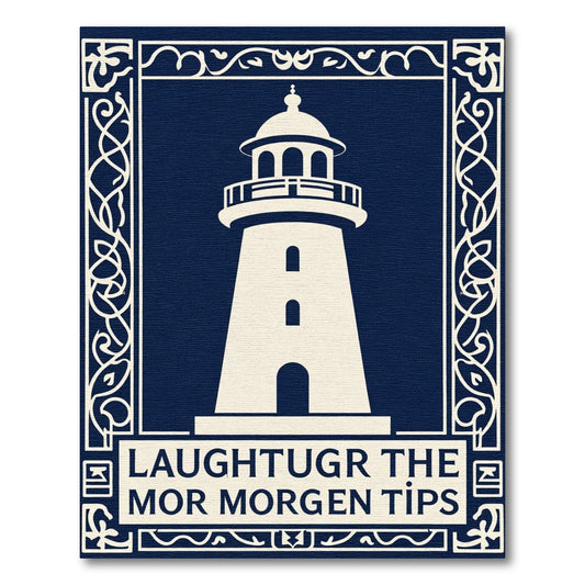 Navy Cream Lighthouse Intricate Border Rug