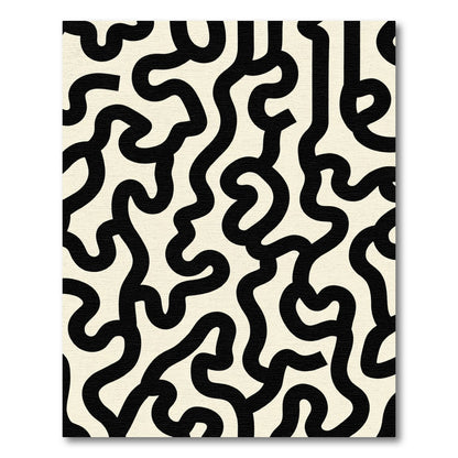 Black Cream Abstract Continuous Line Rug