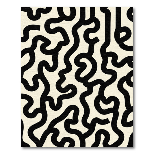 Black Cream Abstract Continuous Line Rug
