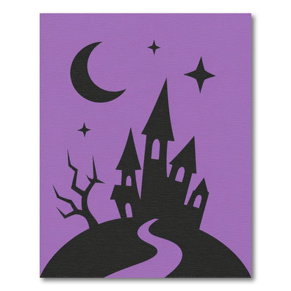 Purple Spooky Castle Silhouette Rug