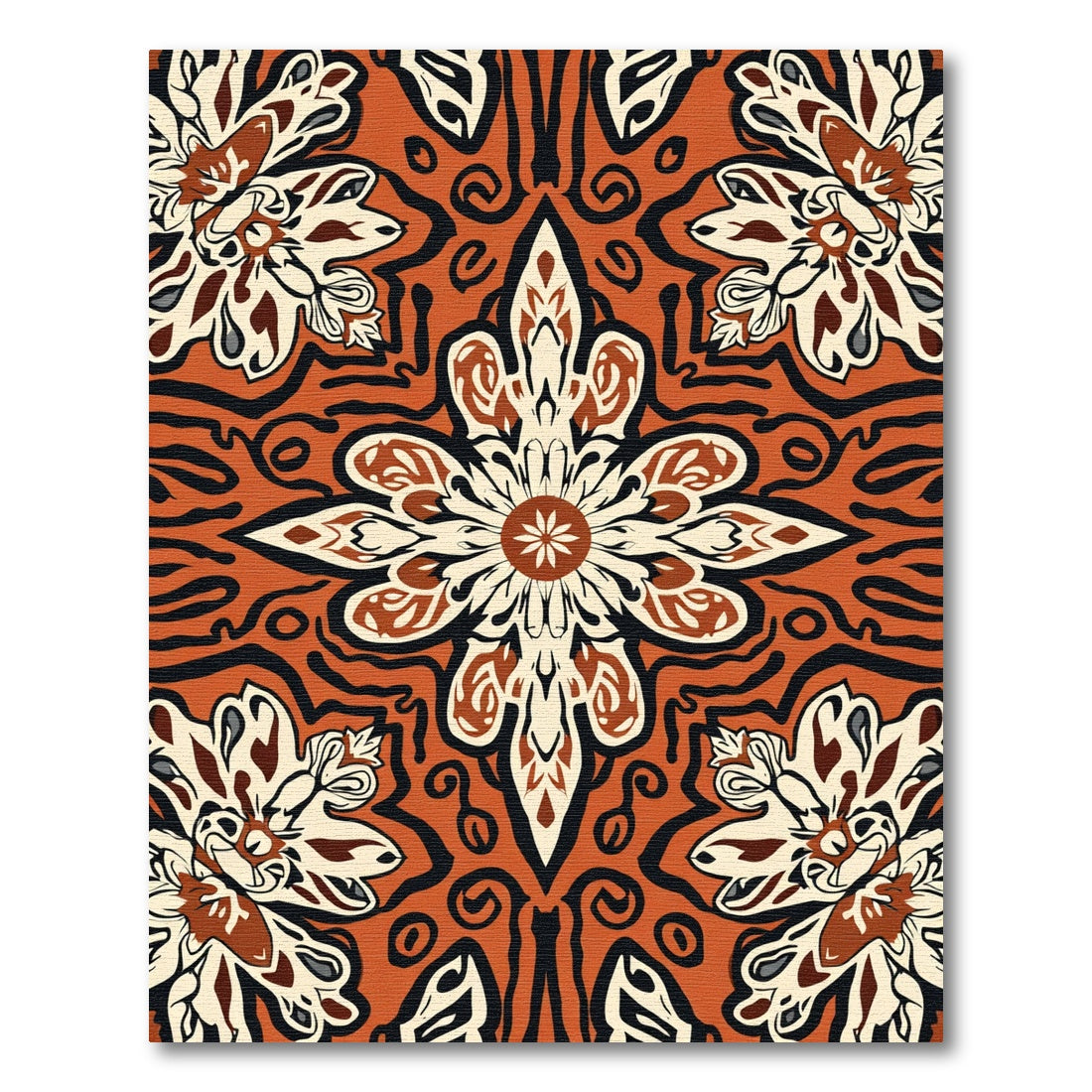 Bold Orange Floral Medallion Rug
