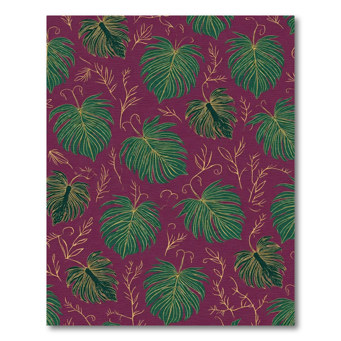 Deep Plum Monstera Leaf Pattern Rug