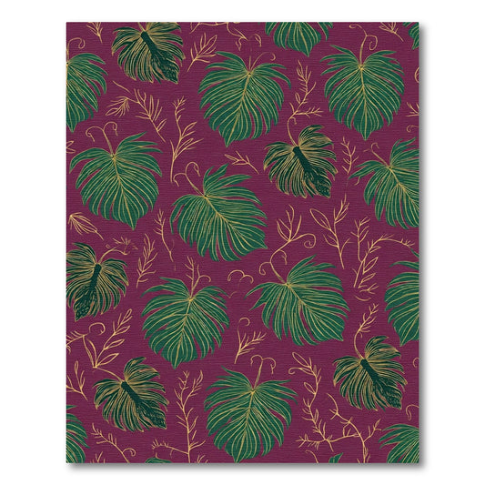 Deep Plum Monstera Leaf Pattern Rug