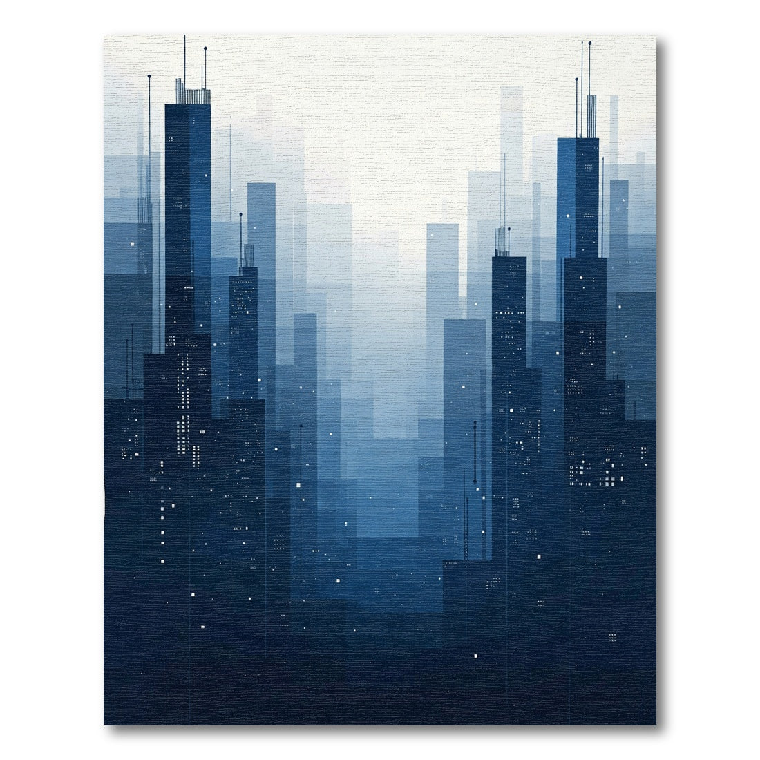 Dark Blue Cityscape Pixelated Skyline Rug