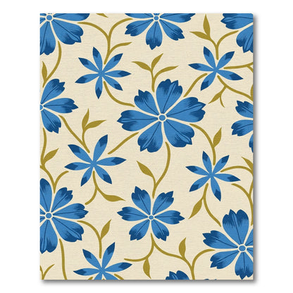 Bold Blue Floral Vine Cream Rug
