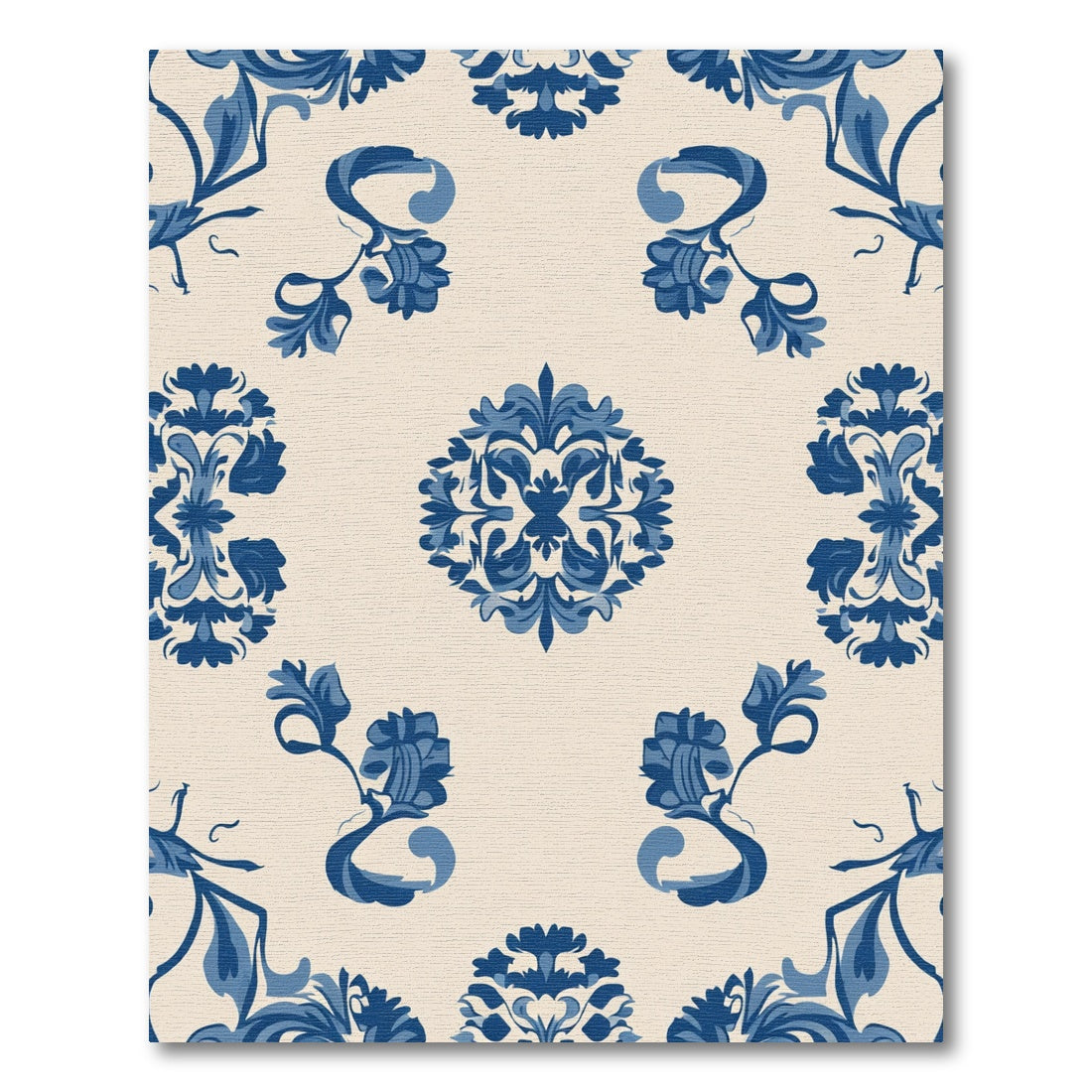 Blue Floral Medallion Damask Rug