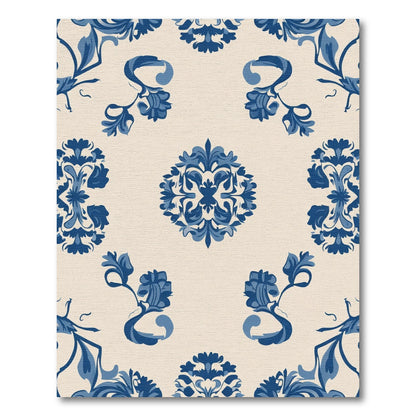 Blue Floral Medallion Damask Rug