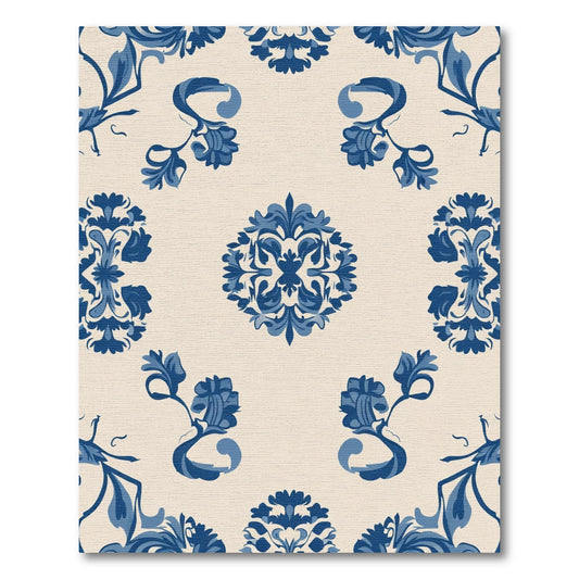 Blue Floral Medallion Damask Rug
