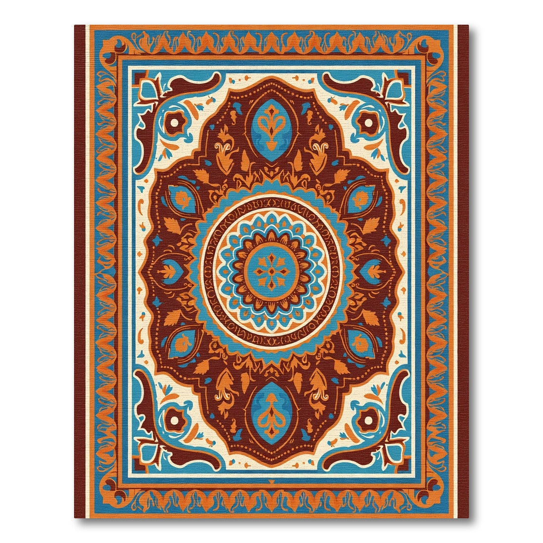 Rich Teal and Orange Medallion Rug