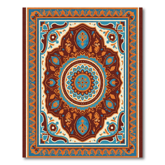 Rich Teal and Orange Medallion Rug