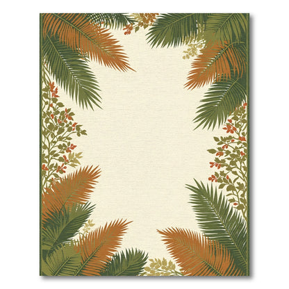 Terracotta Green Tropical Leaf Border Rug
