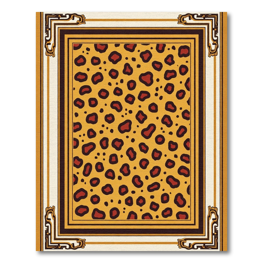Golden Spotted Wild Cat Art Frame Rug