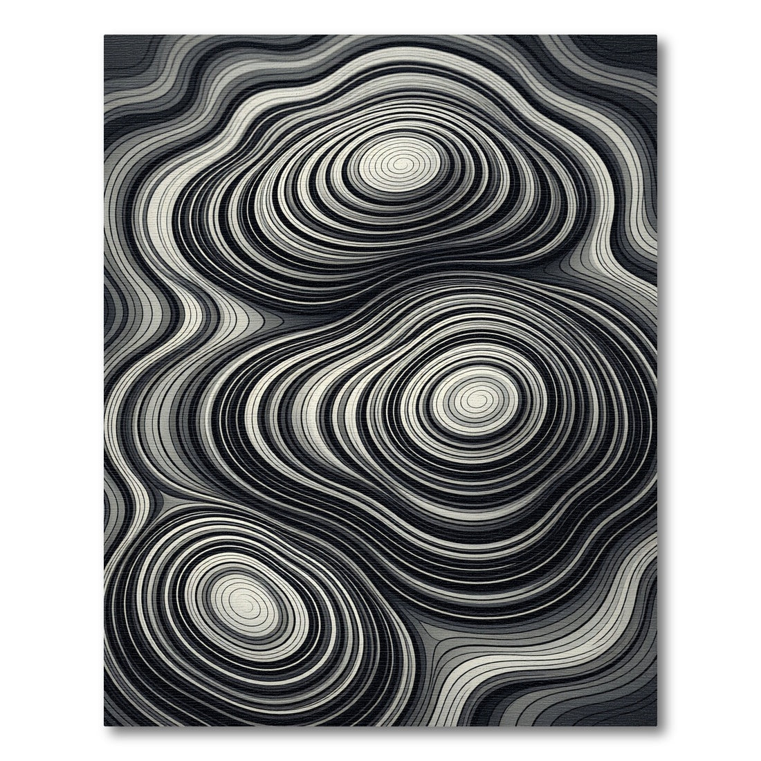 Black White Swirling Topographic Rug