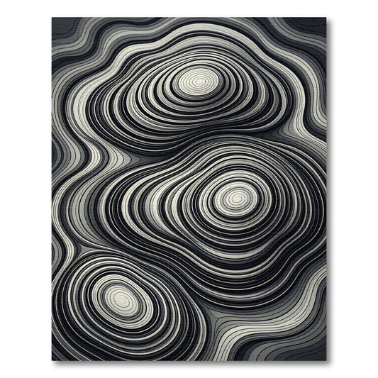 Black White Swirling Topographic Rug