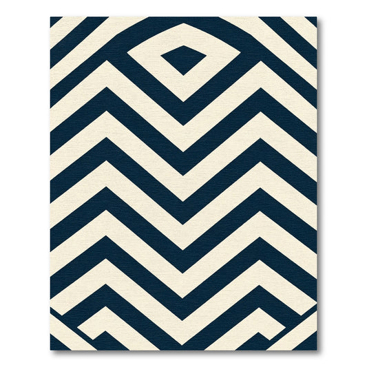 Navy Cream Bold Geometric Zigzag Rug