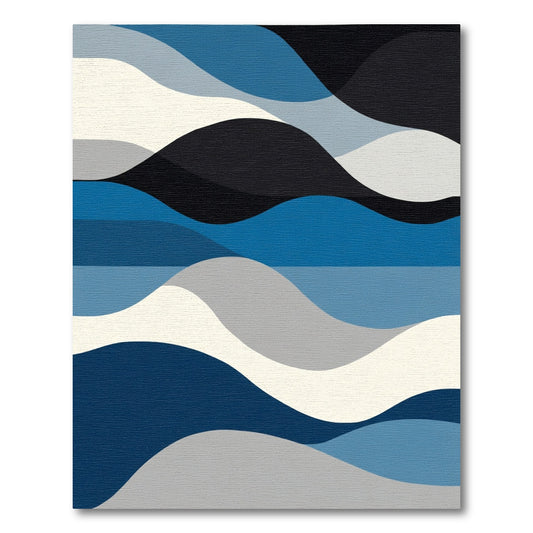 Abstract Blue Gray Wave Composition Rug