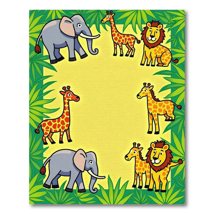 Jungle Animals Border with Elephants Giraffes Lions Rug