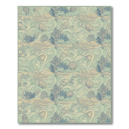 Blue Teal Seashell Wave Coastal Area Rug