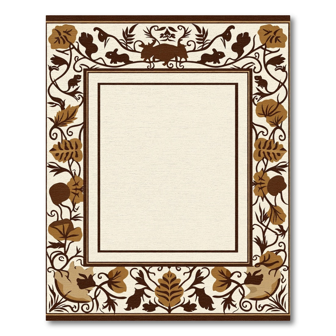 Brown Tan Woodland Creature Border Rug