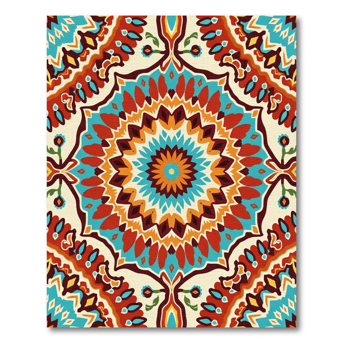 Vibrant Teal Red Mandala Pillow Rug