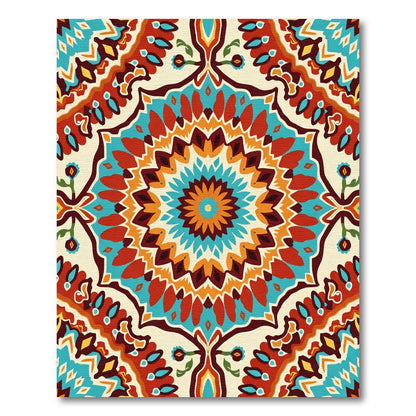 Vibrant Teal Red Mandala Pillow Rug
