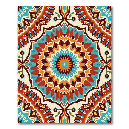 Vibrant Teal Red Mandala Pillow Rug