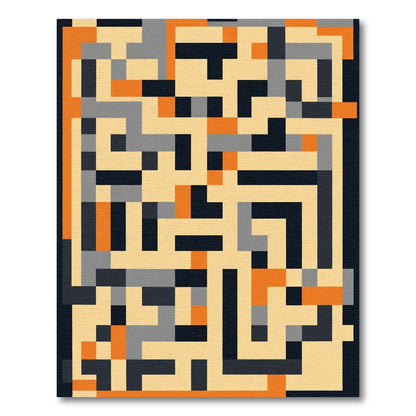 Geometric Maze Orange Gray Scheme Rug