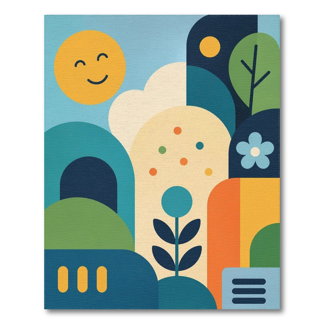 Smiling Sun Blue Teal Kids Cartoon Washable Area Rug