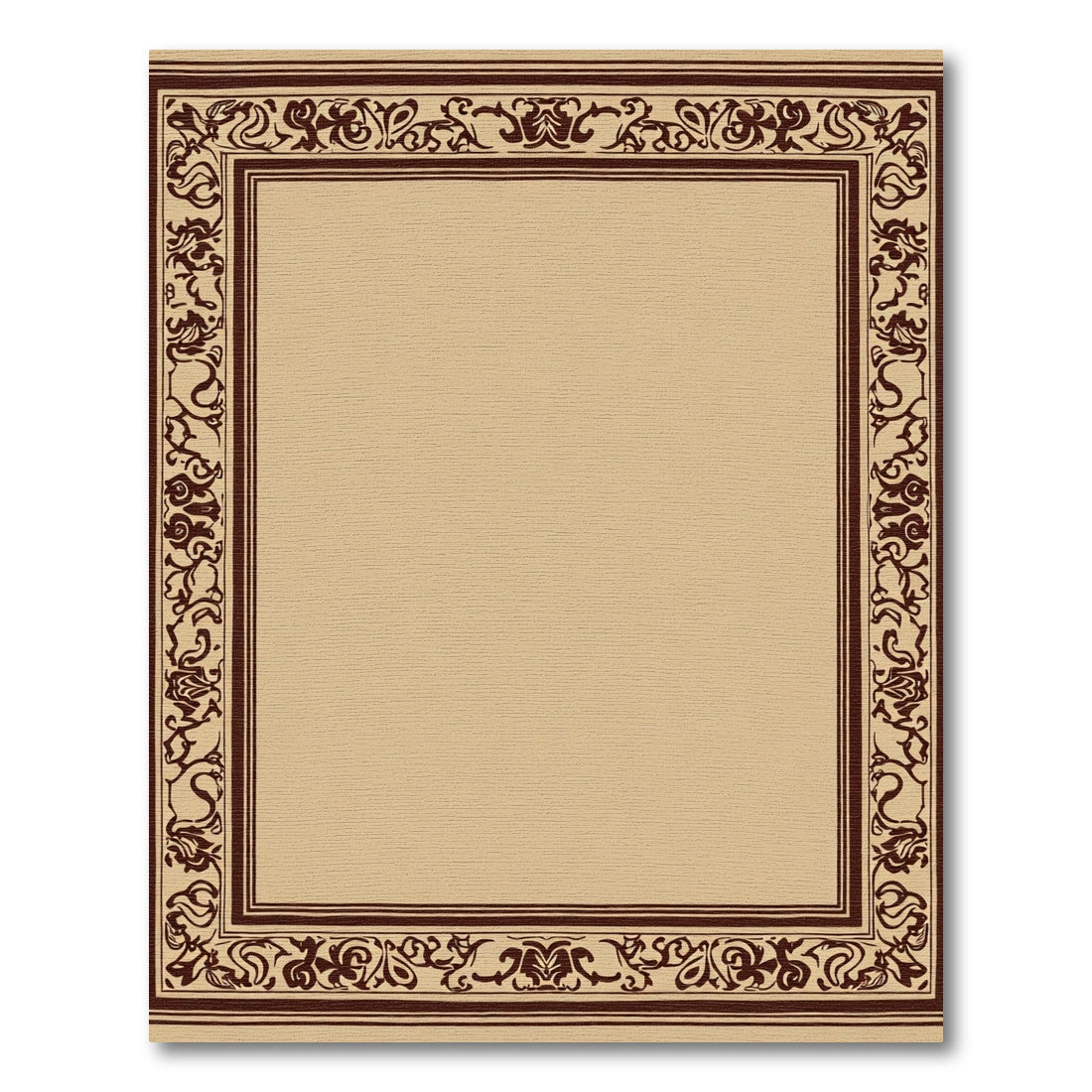 Warm Beige Dark Brown Scroll Border Rug