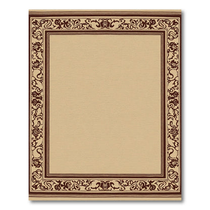 Warm Beige Dark Brown Scroll Border Rug