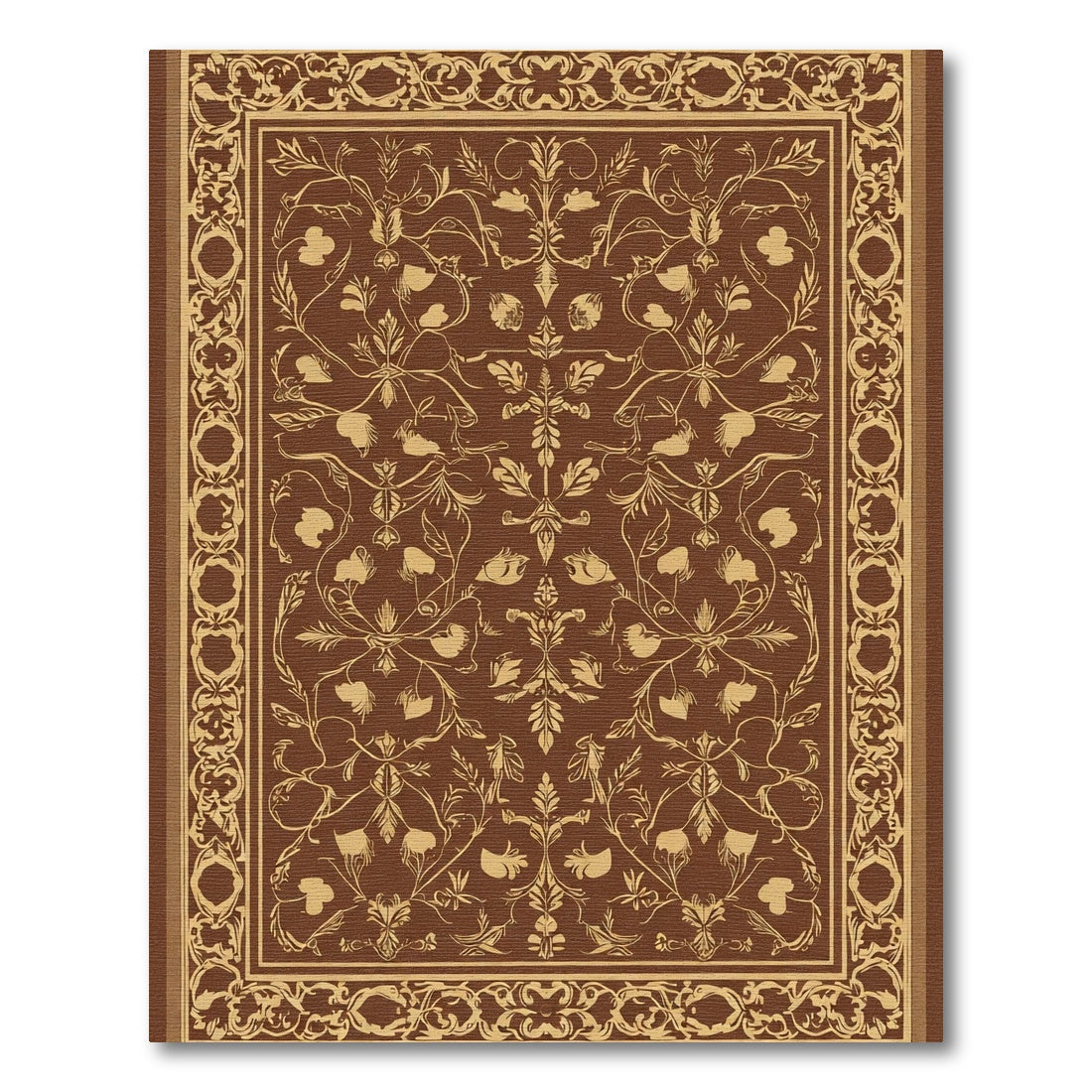 Chocolate Cream Botanical Scroll Medallion Rug