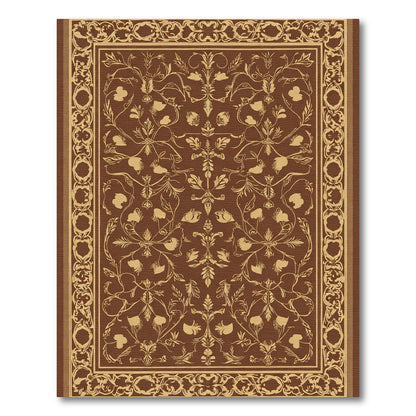 Chocolate Cream Botanical Scroll Medallion Rug