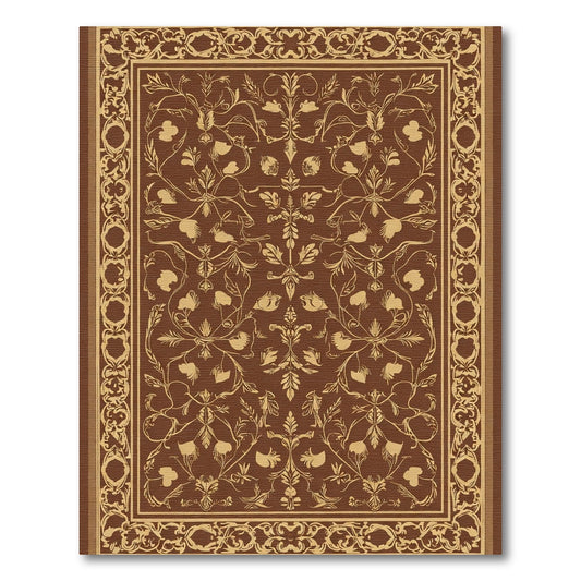 Chocolate Cream Botanical Scroll Medallion Rug