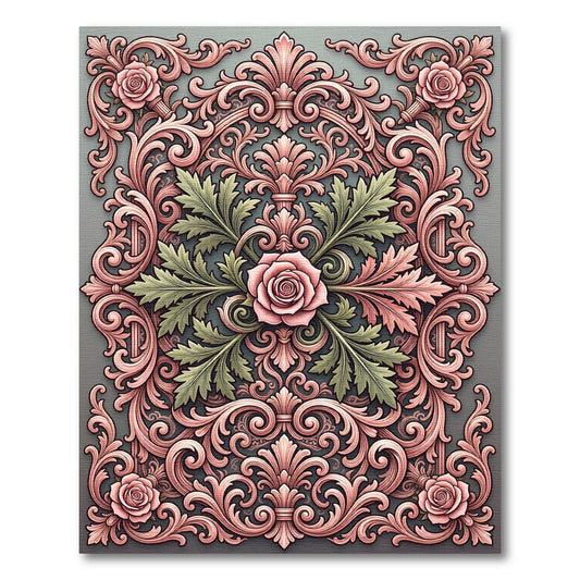 Pink Rose Scrollwork Victorian Ornament Rug