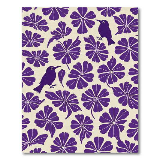 Purple Floral Bird Silhouette Rug