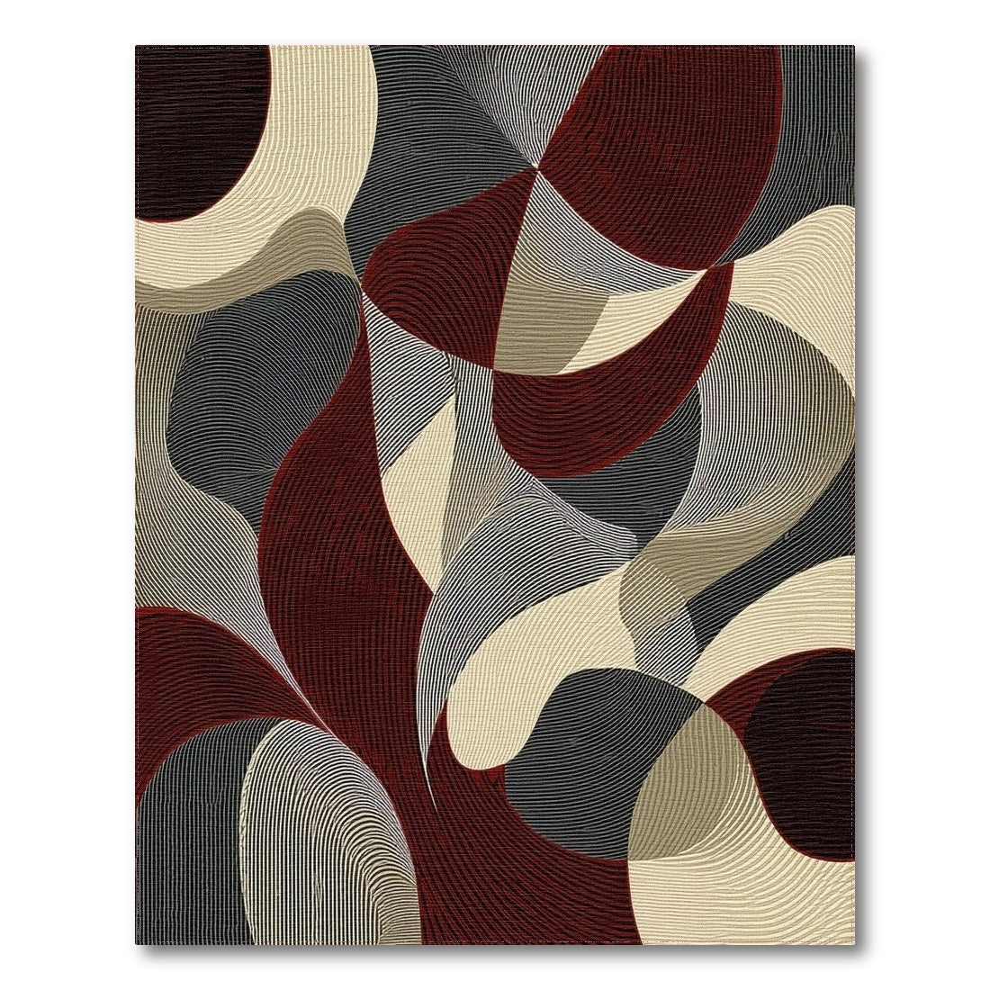Burgundy Gray Wavy Curves Rug